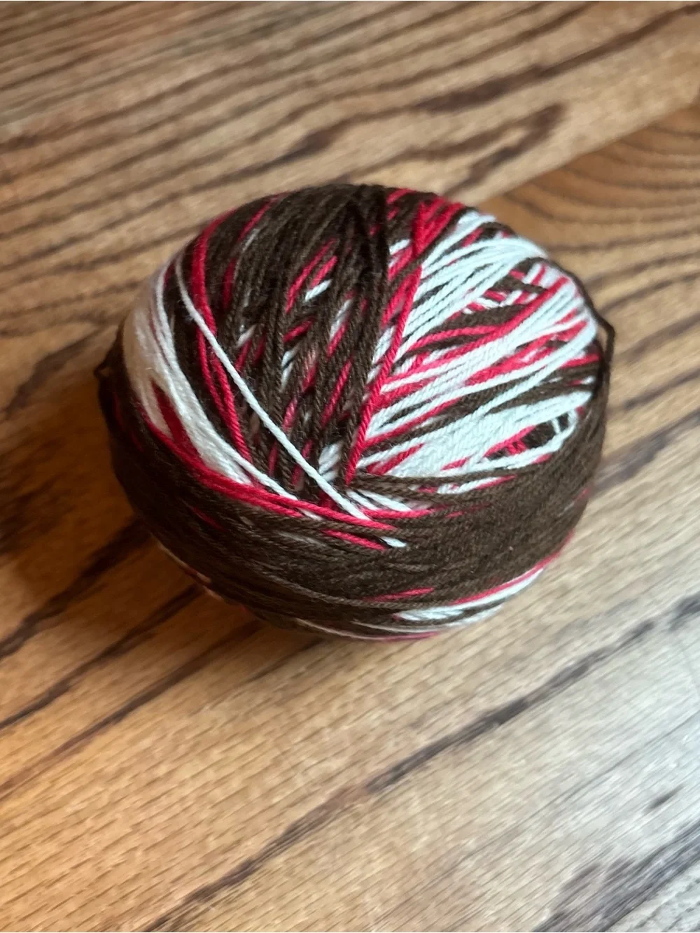 Yarn Fingering Weight Sock 105g Red Brown White Wool Blend Knit Hand Dyed Indie